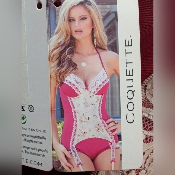 COQUETTE Plus Size Raspberry Lace floral Corset bustier, size 1x/2x - Picture 12 of 16